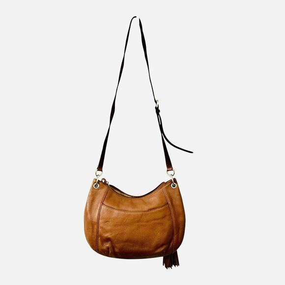 Michael Kors Crossbody Bag Pebbled Leather Fringe Tassel Gold Tone Hardware Logo - Picture 4 of 16